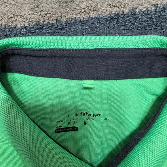 Nike Dri-Fit Men’s Large Green White Stripe Polo Golf Shirt Performance Athletic - Picture 4 of 7